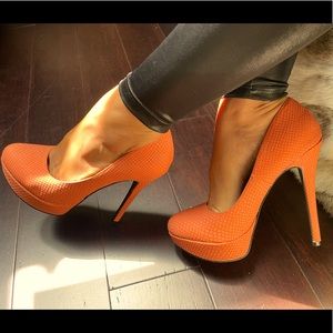 4 1/2” Orange faux leather high heels - matte